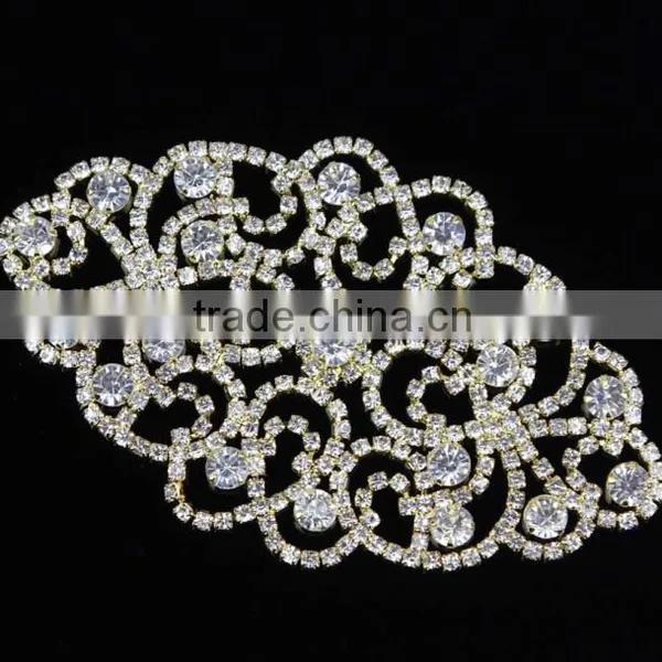 Gold Diamond Jewelry Rhinestone Patch Applique for Bridal Dress