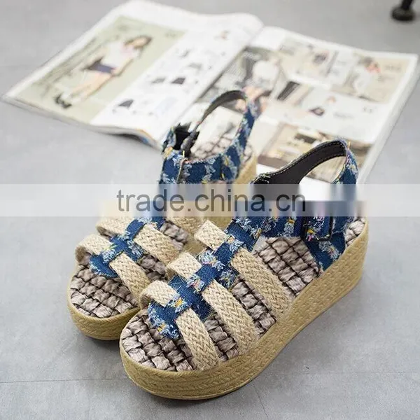 2015 New Summer Denim Middle-heel Sandals Wholesale photo-3