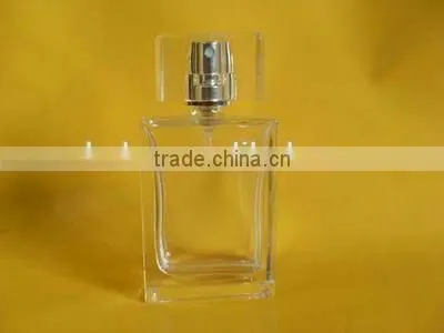 50ml Luxury Transparent Glass Square Shape Perfume Bottle With Shiny Sliver Metal Sprayer Pump Cap photo-2