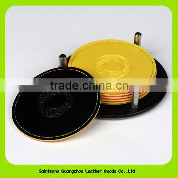 Double-sided High Quality Genuine Leather Coaster With Holder Coaster Set 16030 photo-6