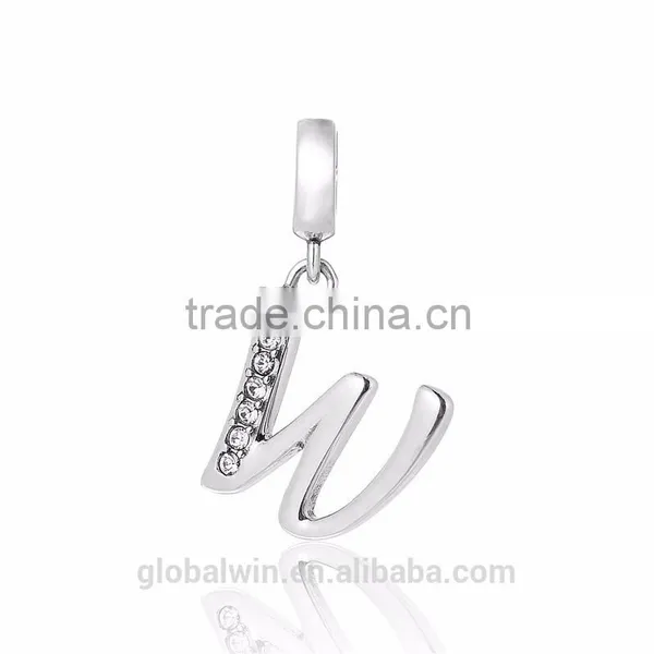 S067W Globalwin 925 Sterling Silver Alphabet Letter W Paved With Crystals Charms photo-2