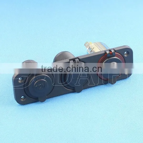 3 Gang Panel Mounted USB Controlled Power Socket Car Cigarette Lighter Plug photo-2