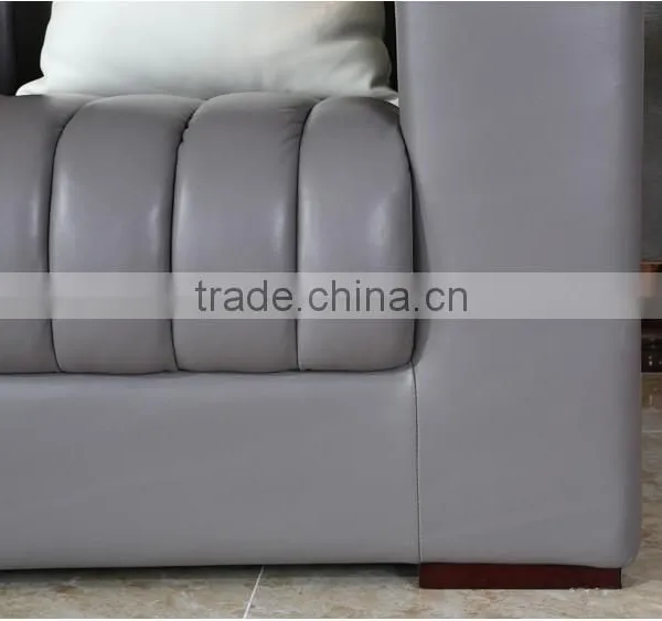 Artistic Grey Color Genuine Leather Living Room Sofa, Golden Color Stainless Steel Coffee Table With Marble Top(MOQ=1 SET) photo-5