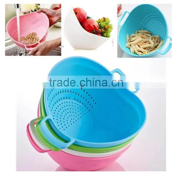Plastic rice washing basket vegetable and fruit washing basket with handle