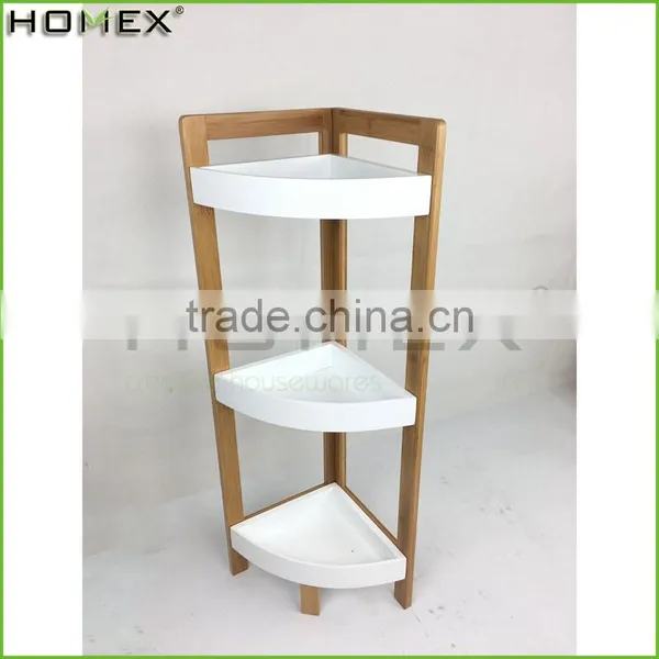 Bamboo & mdf triple tier bathroom shelf corner rack Homex BSCI/Factory