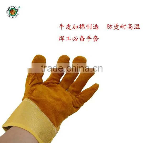 Gold Color Cow Split Welding Short Gloves for Sale photo-3
