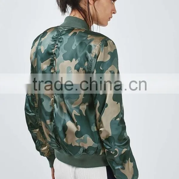 Hot Sale Lady Shiny Camo Print Bomber Jackets Customized China photo-3