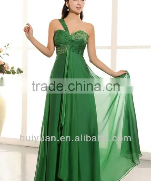 Newest One Shoulder Chiffon Emerald Green Bridesmaid Dresses