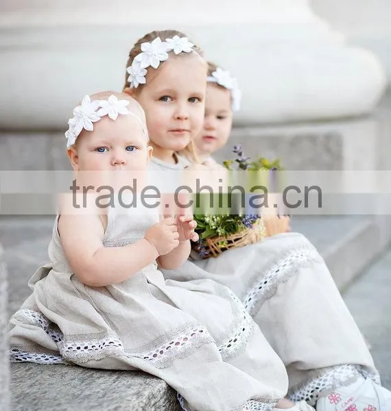 2017 New Style Wholesale Kids Clothing.Linen Flower Girl Dress Lace Children Long Frocks Designs photo-5