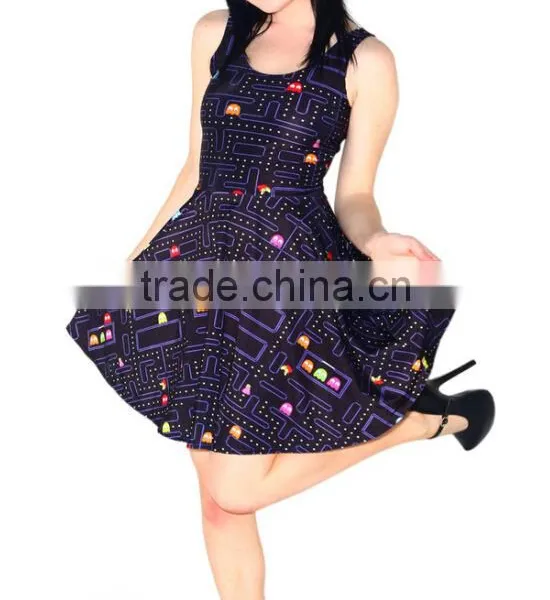 2017 3D Digital Printed Floral Eat Peas Pleated Dress for Women Wholesale photo-2