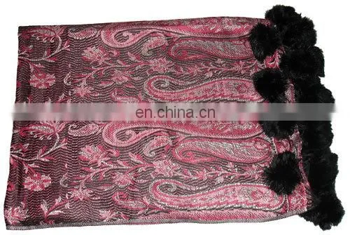 Paiseley Design Shawls With Fur Balls photo-2