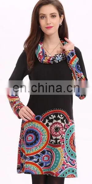Maple Leaf Print Cowl Neck Autumn Dress Guangzhou Clothing photo-3