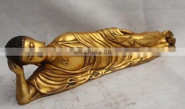 16" Chinese Tibet Buddhism Bronze Gilt Sleep Shakyamuni Sakyamuni Buddha Statue Reclining Buddha Statue Brass ART WholesalE
