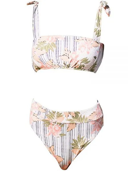 Two Pieces Sexy Girl Flower Print Breathable High Waist Bikinis Woman Swimwear 2020 photo-4