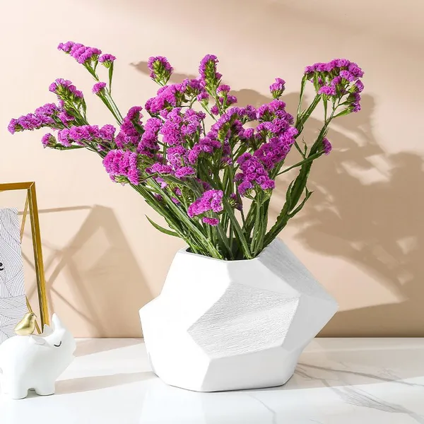 Chinese Chaozhou Creative Contracted White Rhombus Ceramic Vase,Home Decoration photo-3