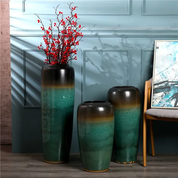 Chinese Countryside Hand Made Jingdezhen Large Green Ceramic Vase For Shopping Mall photo-4