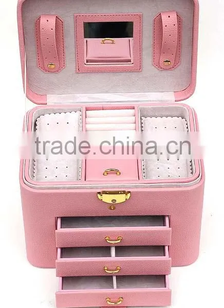 Faux Leather Jewelry Box Jewelry Storage Case With Mirro and Drawers photo-5