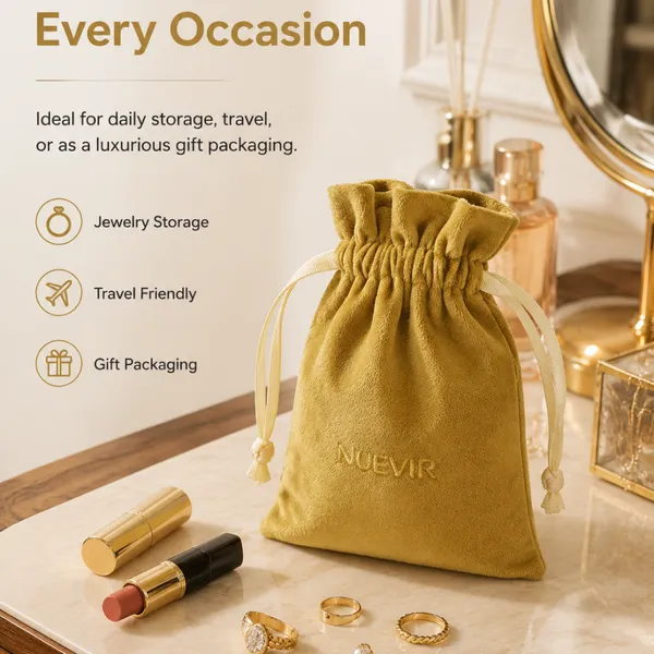 Custom Velvet Drawstring Bag Jewelry Pouch Gift Packaging Bag With Embroidered Logo