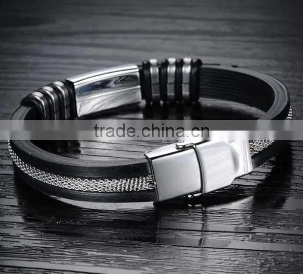 Hot Selling Silicon Bracelet Men Silicone Charm Bracelet Popular Style Stainless Steel Silicon Bracelet photo-2