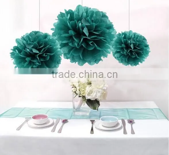 12PCS Mixed Sizes Teal Tissue Paper Flower Pom Poms Pompoms Wedding Bridal Shower Party Birthday Favor Decoration