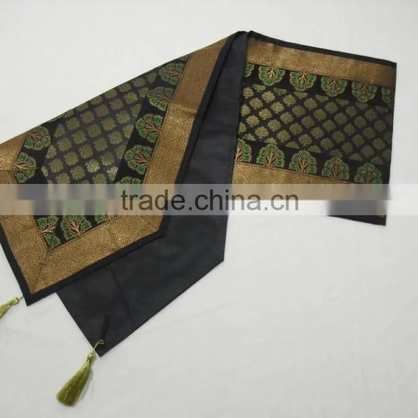 Indian Silk Table Runner With 6 Placemats & 6 Coaster in Black Color Size 16*62 photo-4