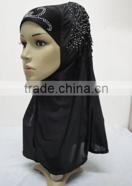 H309 Latest Instant Hijab With Lace Fringes and Rhinestones,muslim Scarf photo-5