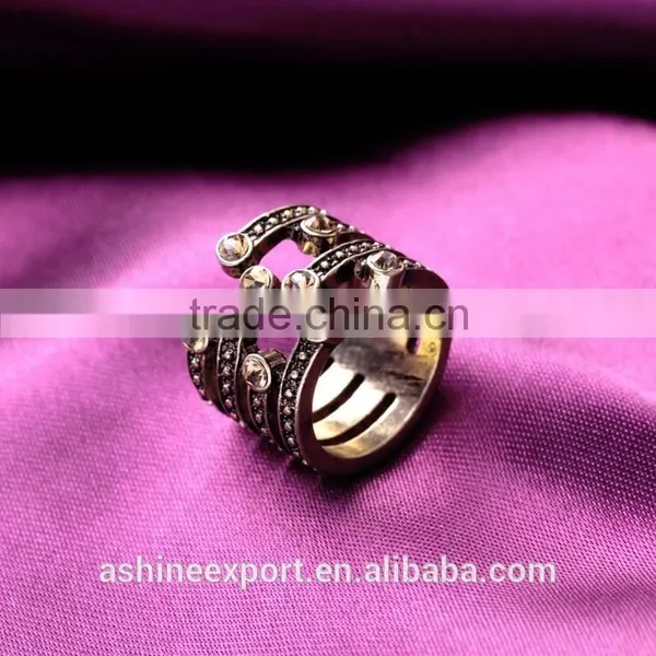 2015 China Cheap Wholesale Fashion Crystal Statement Ring Multi Layered Antique Gold Ring photo-5