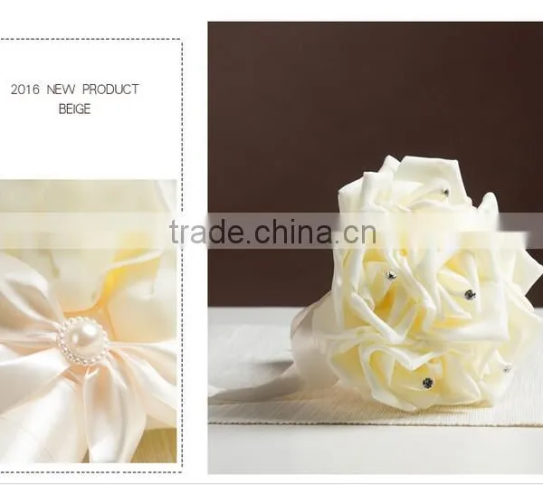 Crystal Pearls Posy Bridal Brooch Wedding Bouquet Silk Rose Handmade Flowers photo-2
