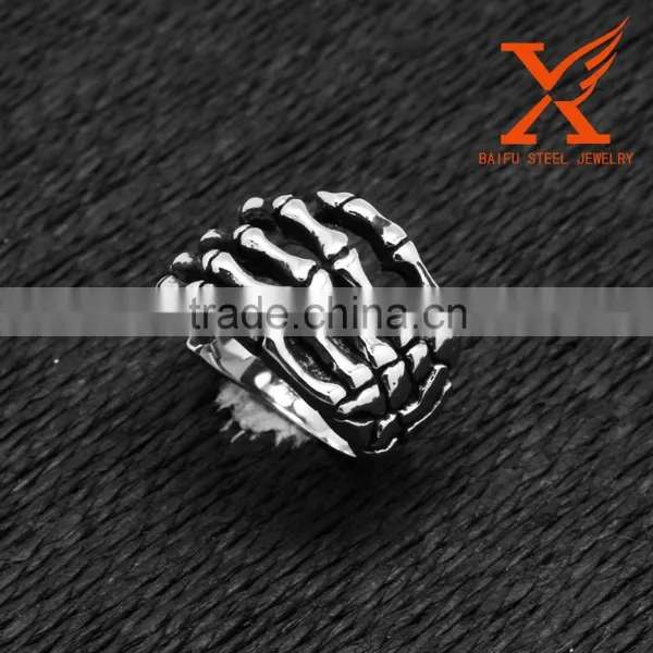 In Stock Superman Simple Design Striation Skeleton Hands Skull Finger Stainless Steel Rings photo-3