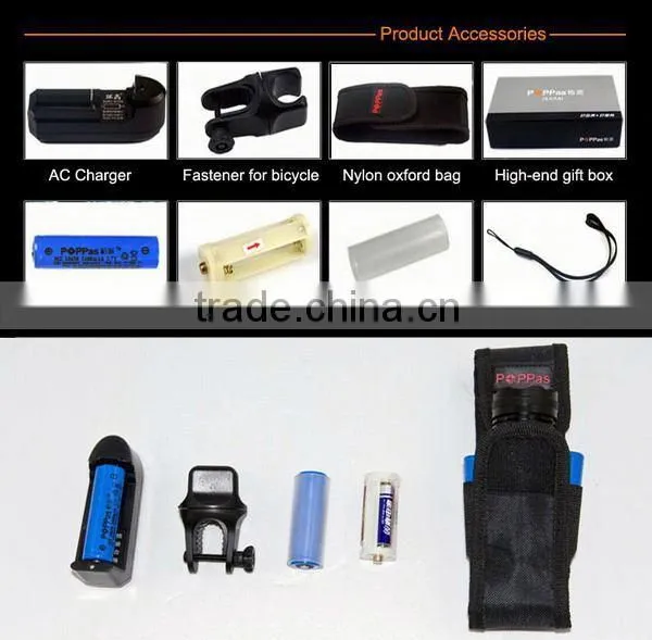 Promotion POPPAS T809 3W XPE Zoomable Bright Rechargeable Aluminium 18650 Battery Led Waterproof Led Flashlight photo-2