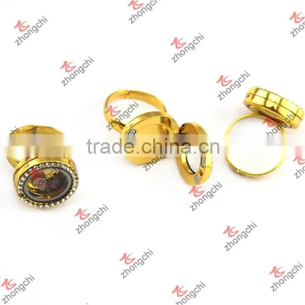 New Design Gold Crystal Small Locket Ring(FLR160102) photo-2