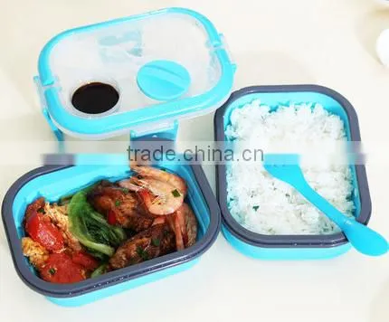Portable 2 Layer Silicone Collapsible Lunch Box With Handle Food Carrier Container photo-5