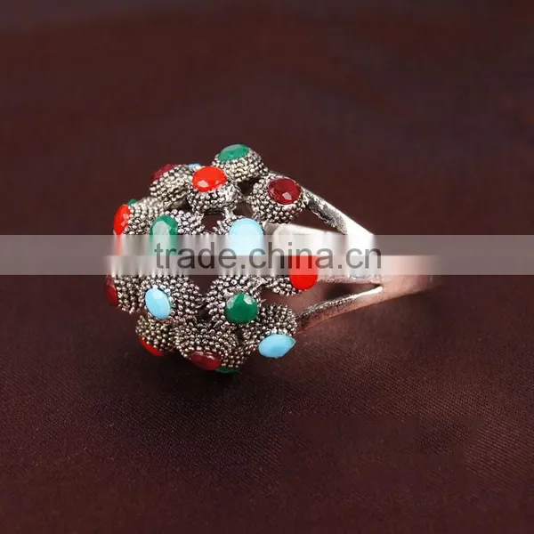 Round Shape Alloy With Resin Beads Ring Set photo-5