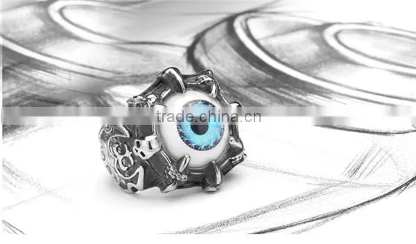 Custom Design Punk Blue Red 316L Evil Eyes Ring photo-2