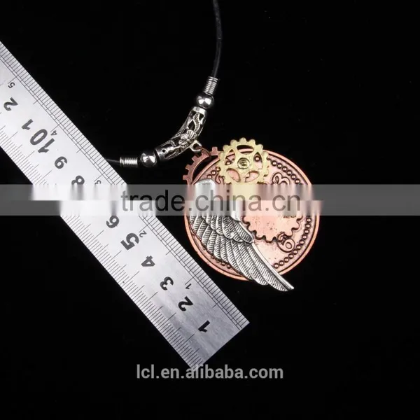 2015 Yiwu Fashion Imitation Jewelry Hot Sale Steampunk Gear Wings Pendant With Imitation Crystal Cameobig Statement Necklace photo-6