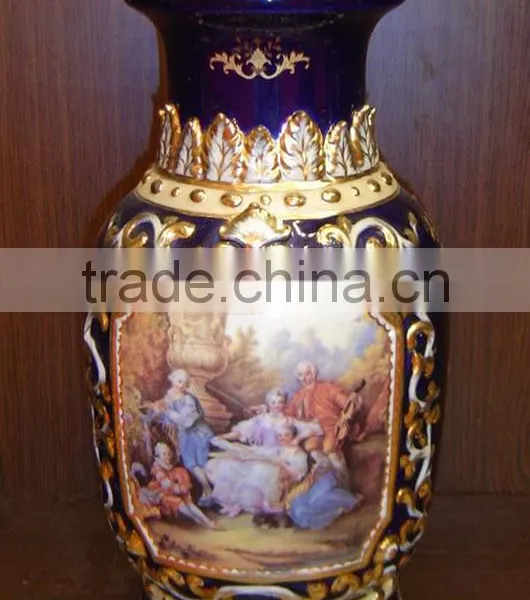 Arabic Style Crackle Ceramic Vase, Hand Painted Gilt Brass Mounted Vase photo-3