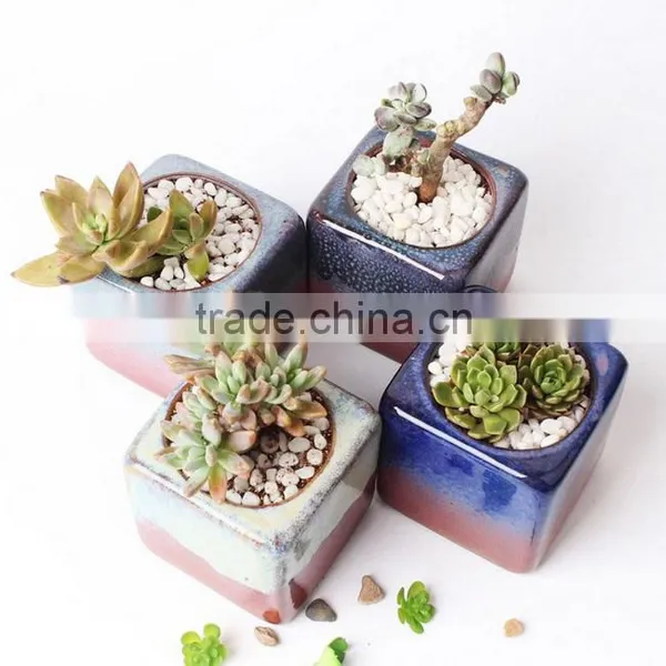 Attractive Kiln Glaze Square Mini Ceramic Flower Pots photo-2