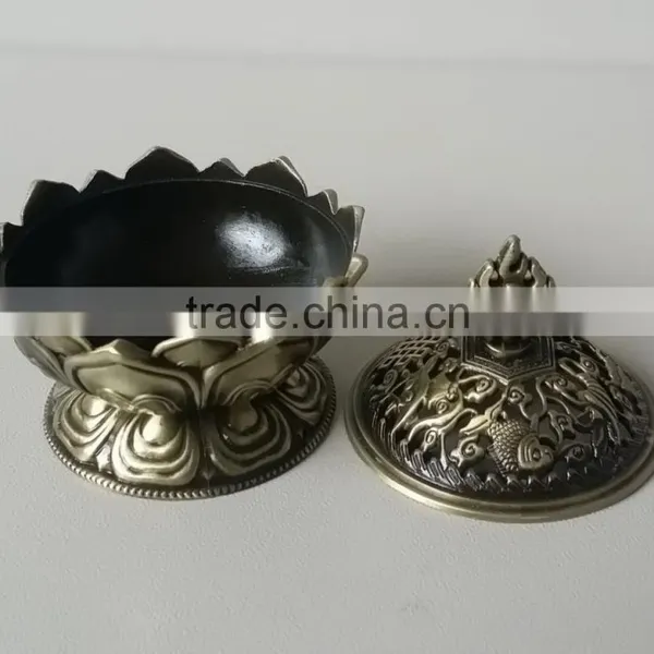 Trinket Box, Mini Size Antique Bronze Metal Alloy Incense Burner, photo-3