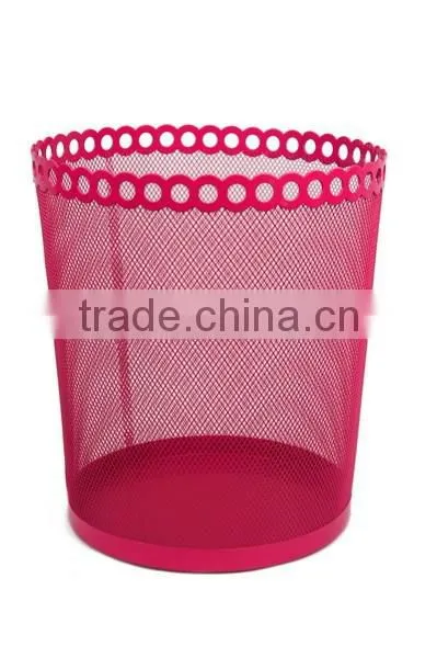 New Fashion Round Metal Mesh Trash Can/red Waste Bins for Household photo-2