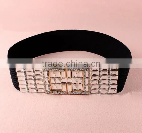 Wholesale Rhinestone Paved Alloy Buckle Elastic Sex Women Lady Waist Belt photo-2
