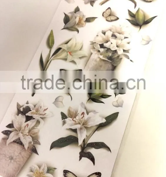 White Elegant Lily & Butterfly Design Sticker, Classic Decorative Shinny Glitter Sticker photo-3