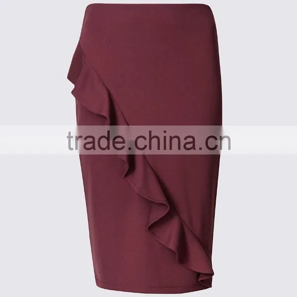 High Quality Wholesale Custom Manufacturer Women Fashion Ruffle Midi Fitted Red High-waisted Pencil Skirt photo-4