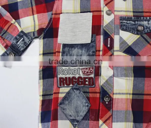 2016 New Design Boy's Shirt /100% Cotton Paid Shirt/denim Stitching photo-3