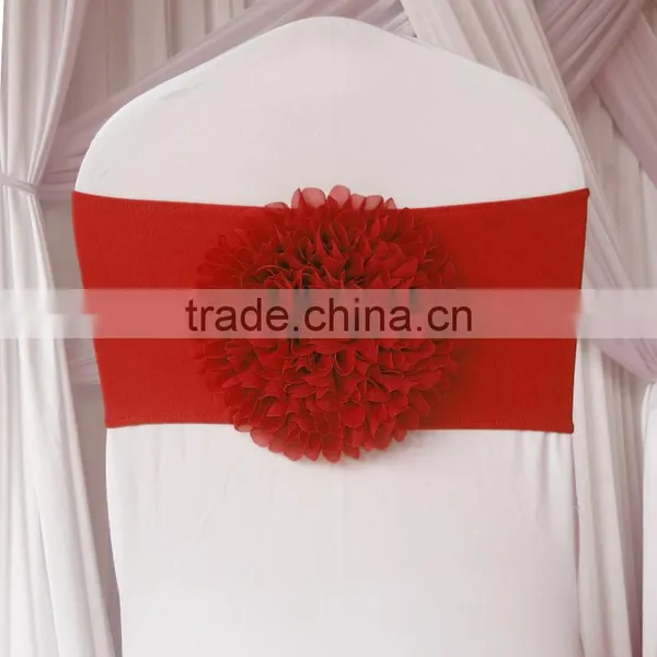 Chiffon Flower Handmade Gold/Blue/ Red/Pink/red Spandex Chair Bands Chair Bow Chair Sashes For Wedding photo-5