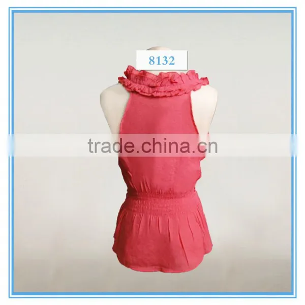 Lady Sleeveless Handmade Trim V Neck Design Blouse photo-3