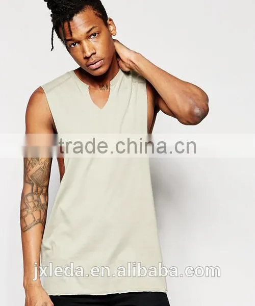 Soft Cotton Longline Sleeveless T-shirt Vest, OEM Men Tee Shirt Cheap Price