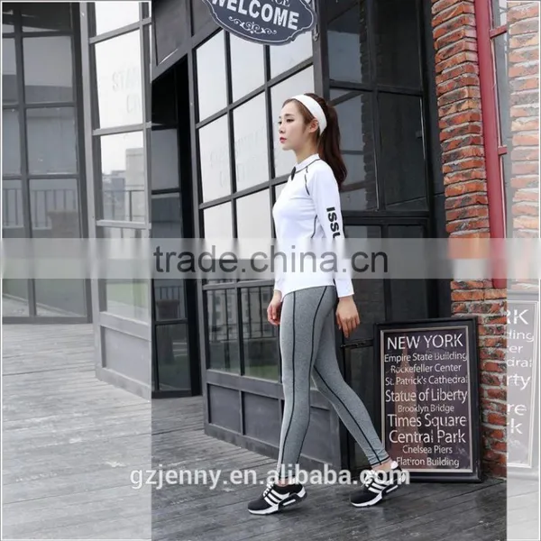 Quality Comfort Soft White Long Sleeve Tops &Gray Full Pants Running Cycling Suit Sportswear Women photo-2