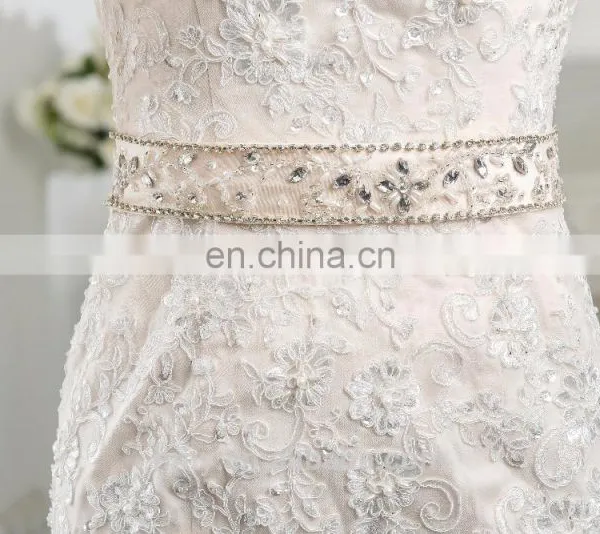 Latest Design White French Lace Fabric Charming Sash Lace Appliqued and Beaded Bridal Wedding Gowns photo-5