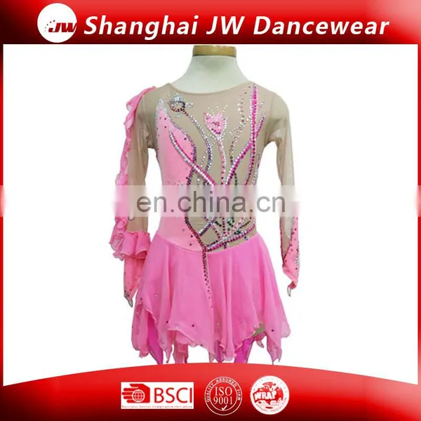 Ice Skating Dance Dresses Pink Ice Skating Tassel Dress With Sequins