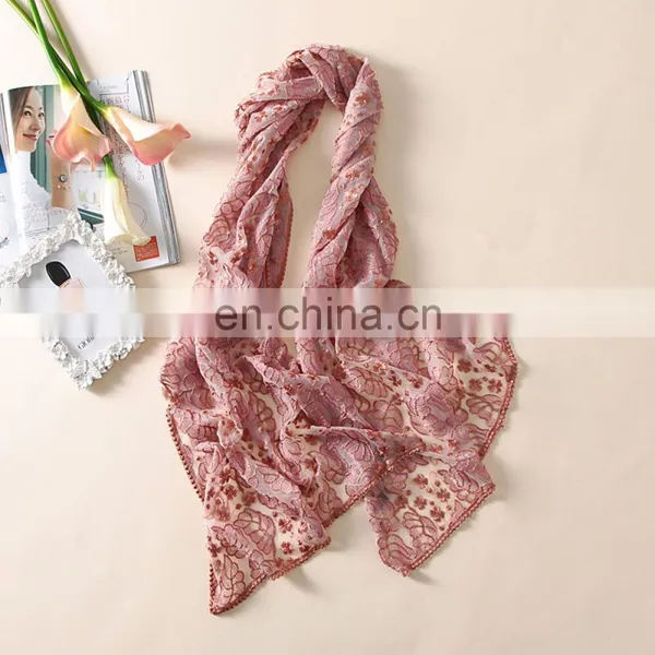Floral Embroidered Lace Organza Silk Scarf photo-3